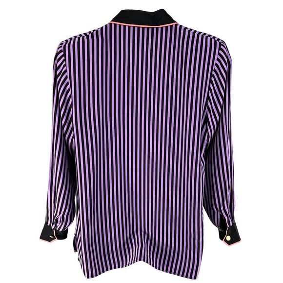 Bob Mackie Womens L Wearable Art 100% Silk Blouse Gold Buttons Contrast Trim Top - Picture 3 of 16